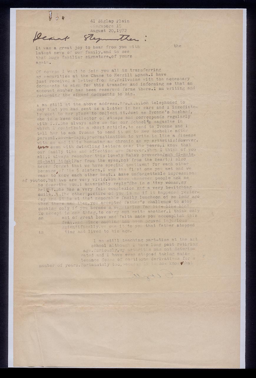 Letter from Georgette Chen to Chang Yi Ming, 20 August 1972 (Page 1 of 2)