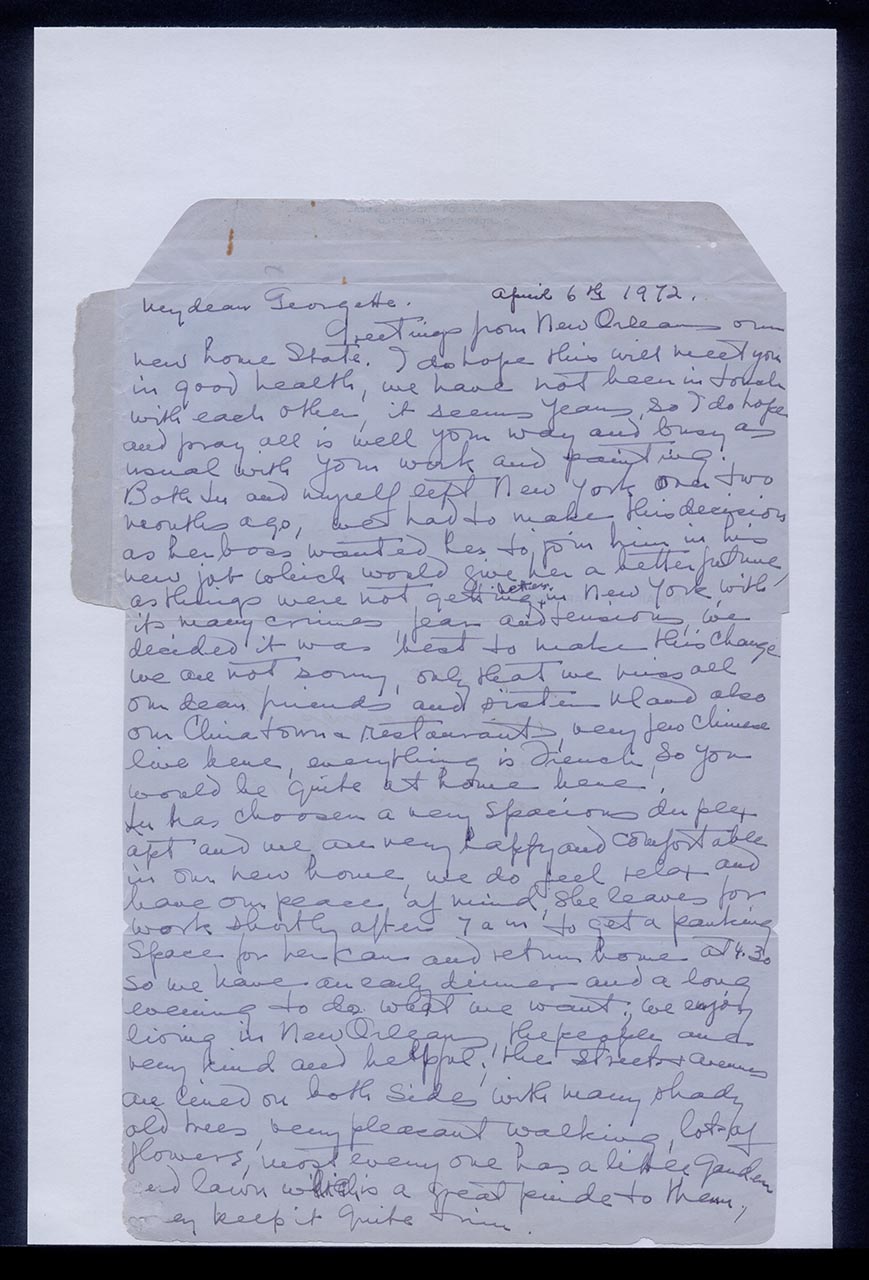 Aerogramme from Dorothy Lee to Georgette Chen, 6 April 1972 (Page 1 of 2)