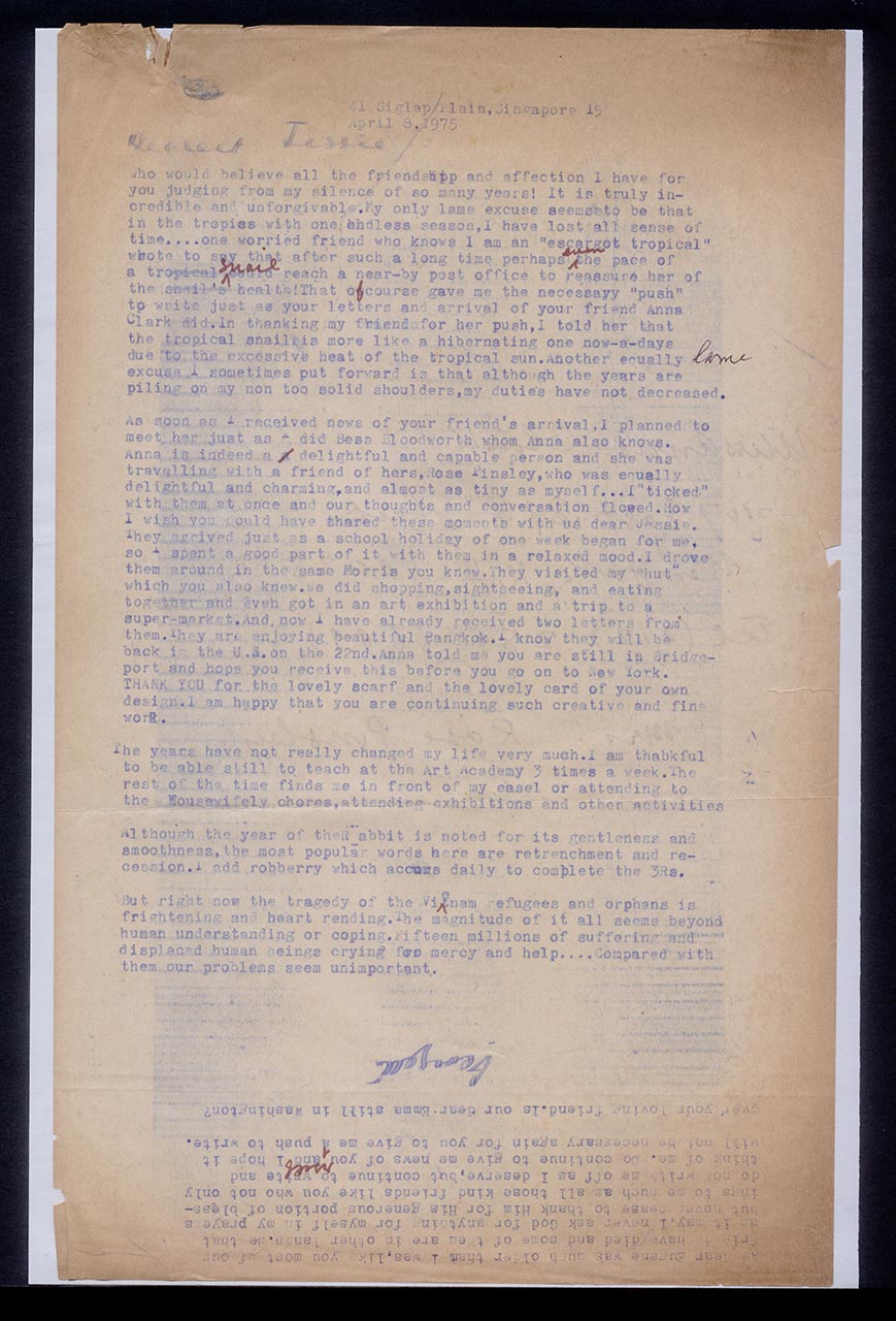 Letter from Georgette Chen to Jessie Bloodworth, 8 April 1975 (Page 1 of 2)
