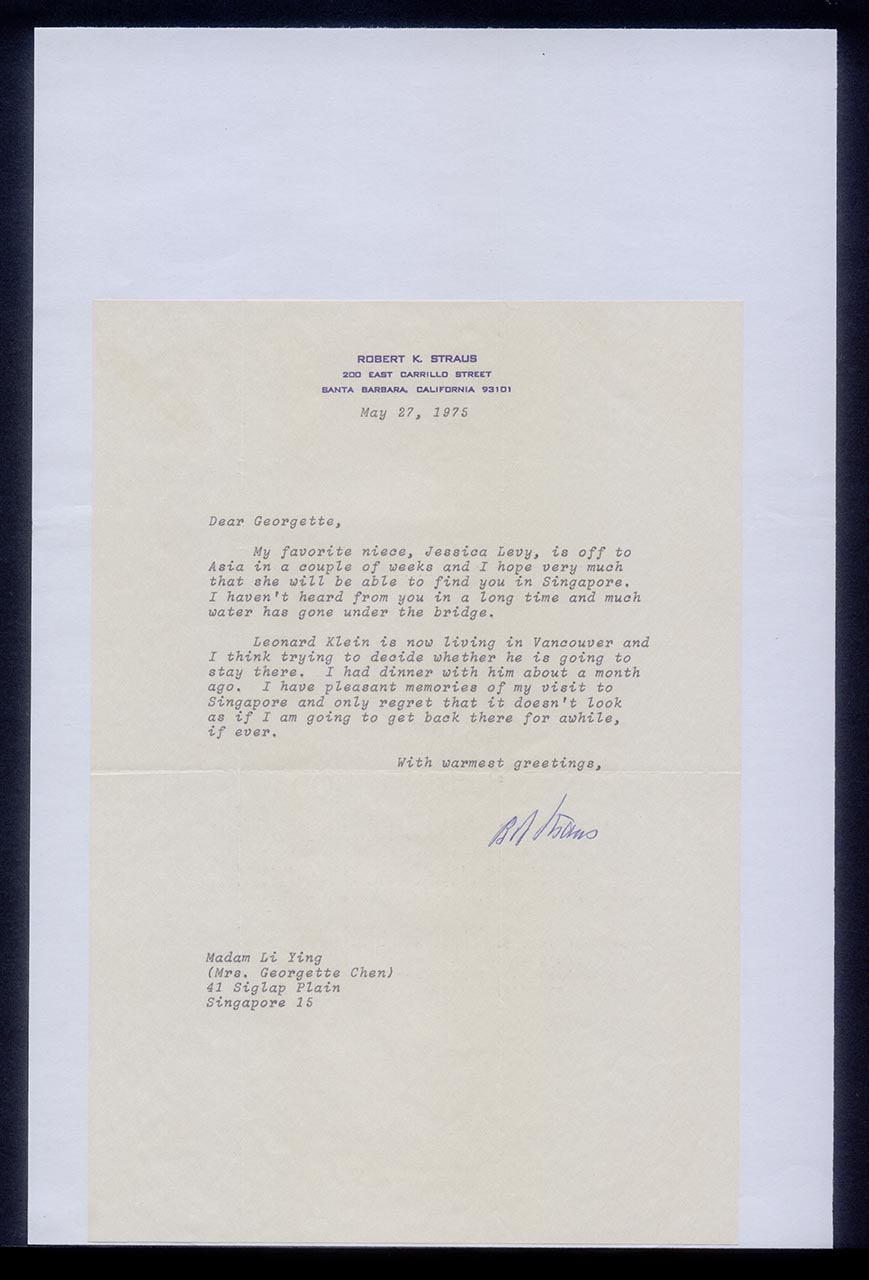 Letter from Robert K. Straus to Georgette Chen, 27 May 1975