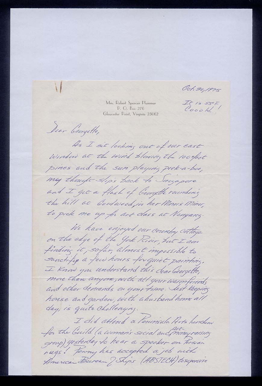 Letter from Mrs Robert Spencer Plummer to Georgette Chen, 30 October 1975 (Page 1 of 2)