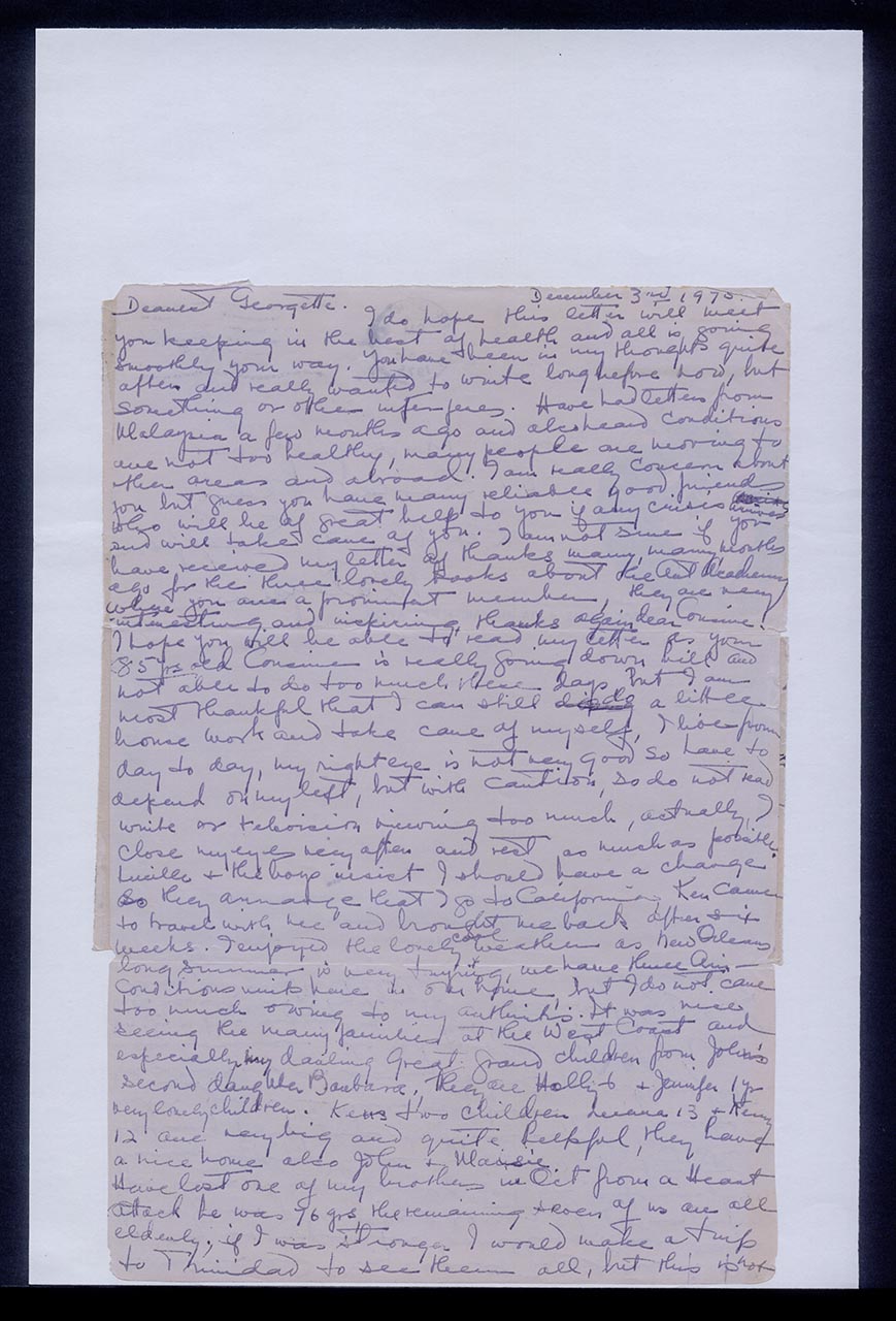 Aerogramme from Dorothy Lee to Georgette Chen, 3 December 1975 (Page 1 of 2)