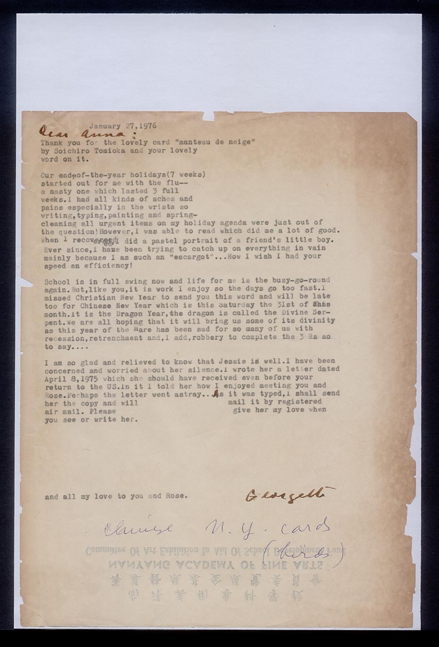 Letter from Georgette Chen to Anna, 27 January 1976 (Page 1 of 2)