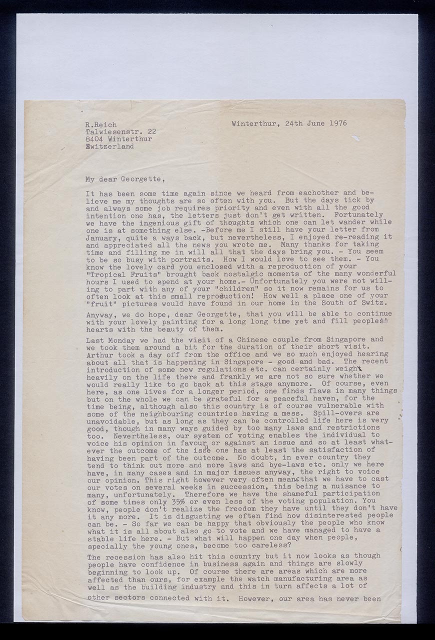 Letter from Ruth Reich to Georgette Chen, 24 June 1976 (Page 1 of 2)