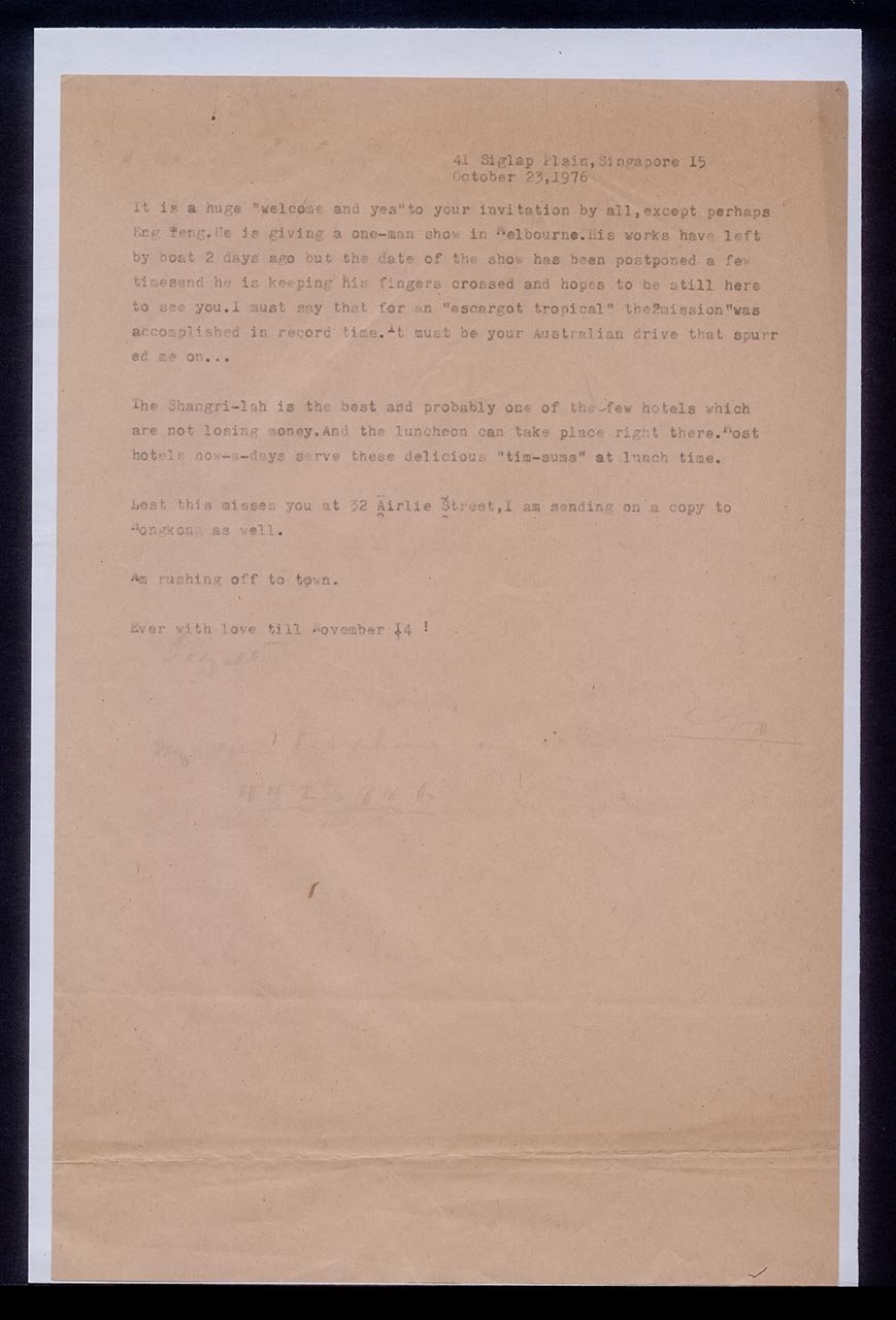 Reply from Georgette Chen to Patricia Northmore Kennison, 23 October 1976