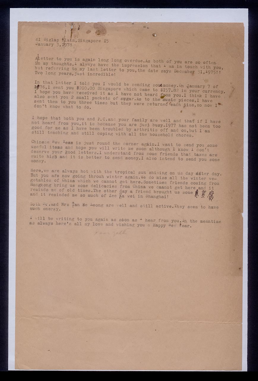 Letter and draft from Georgette Chen to Chuang Yoeh Foong and P.C. Chuang, 3 January 1978