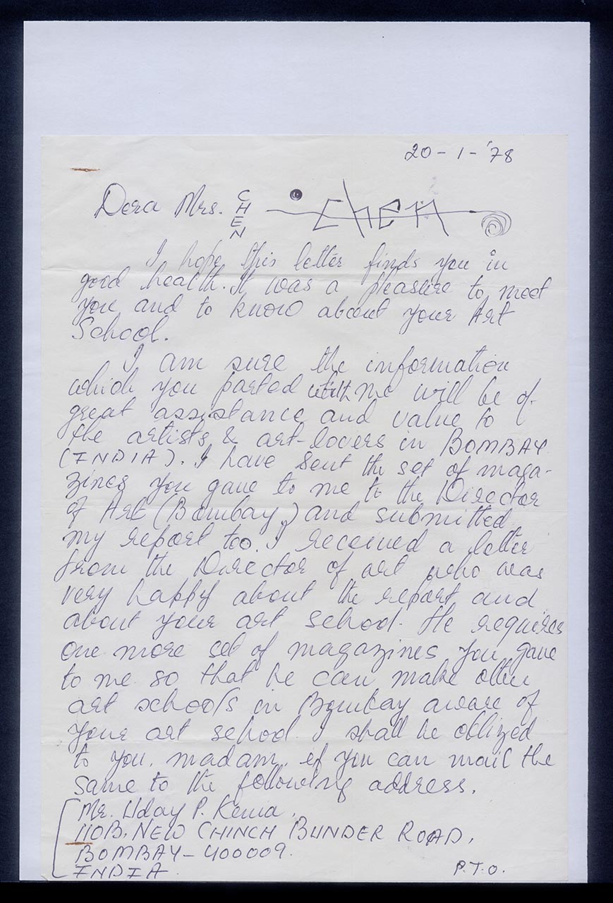 Letter from Uday P. Kenia to Georgette Chen, 20 January 1978 (Page 1 of 4)