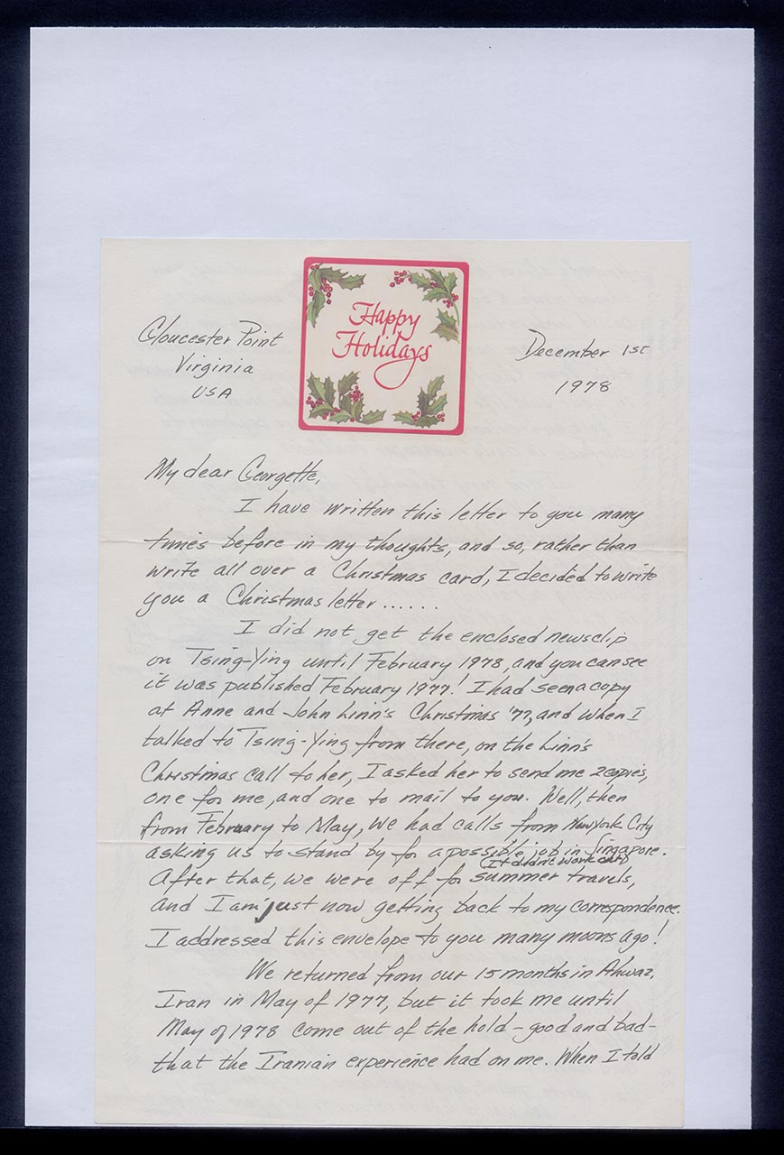 Letter from Martha Plummer to Georgette Chen, 1 December 1978 (Page 1 of 2)