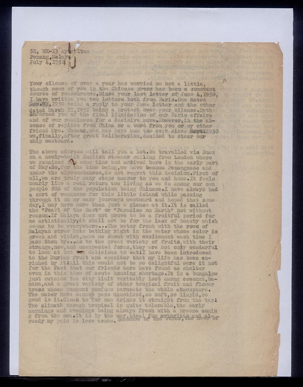 Letter from Georgette Chen to Song Qingling, 4 July 1951 (Page 1 of 2)