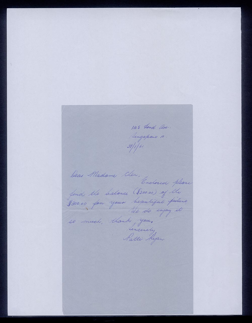 Letter from Patricia Mary Ryan to Georgette Chen, 28 January 1961