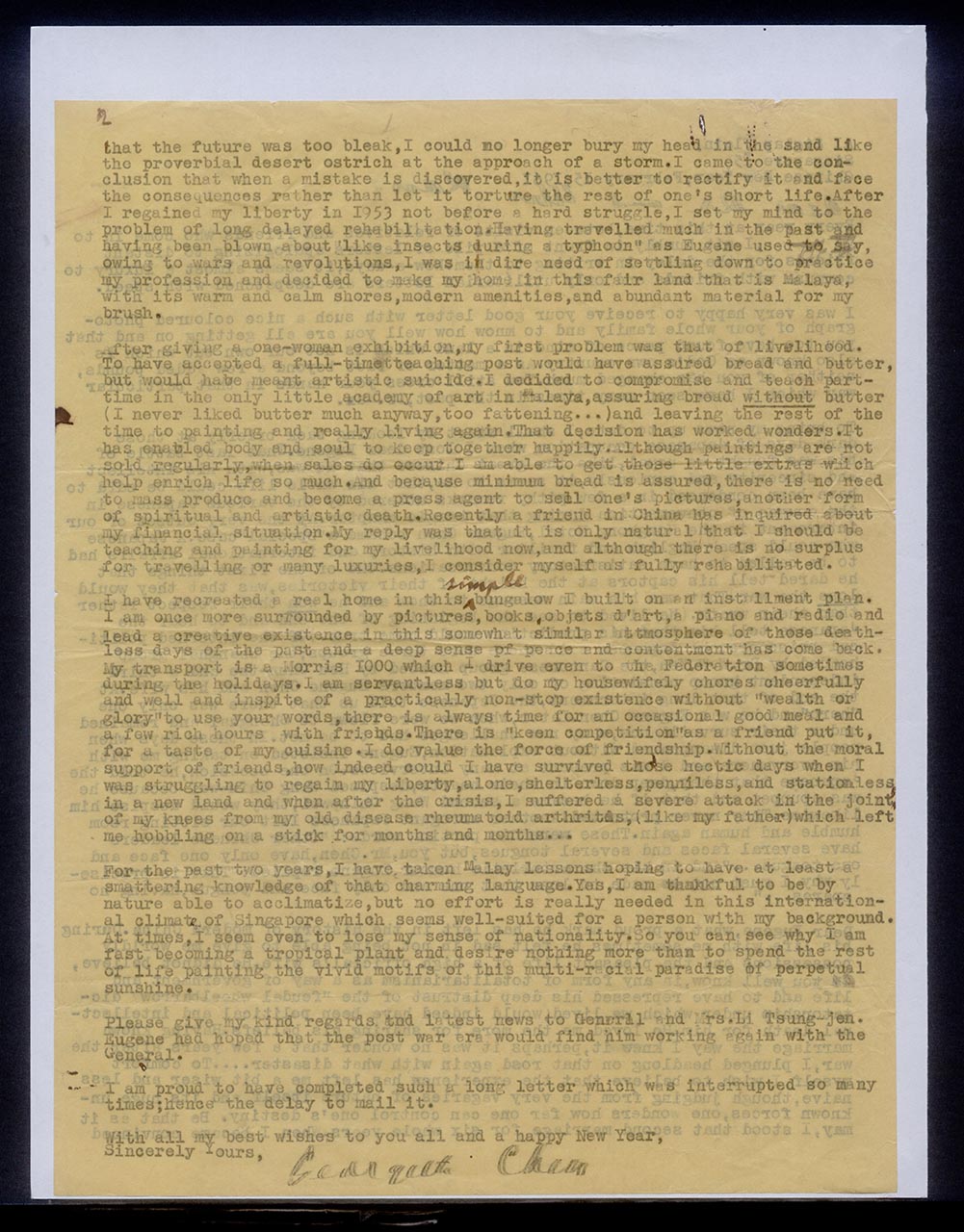 Letter from Georgette Chen to Dr and Mrs Ranu(?), 15 February 1961 (Page 2 of 2)