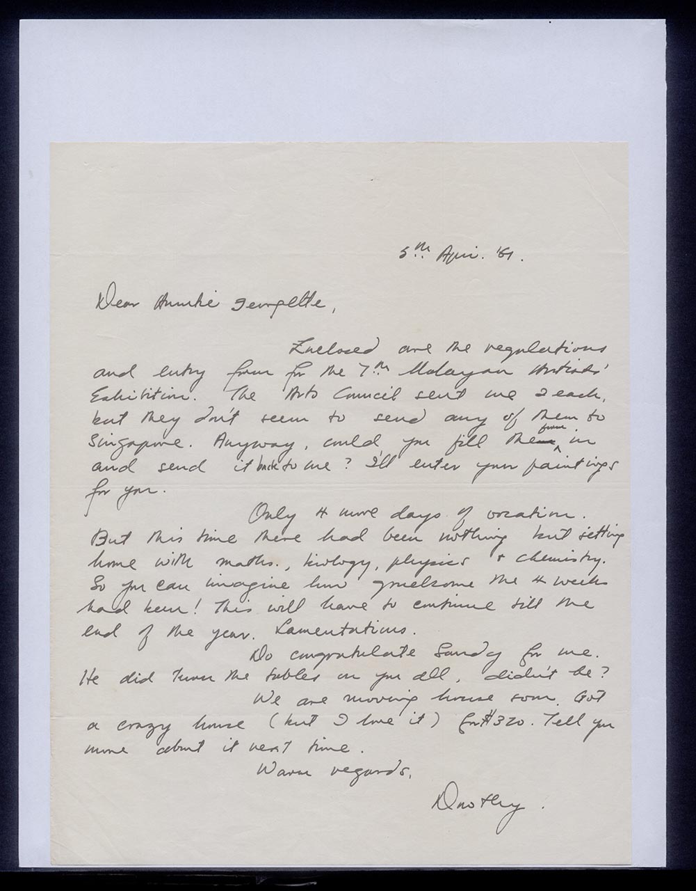 Letter from Dorothy Chen to Georgette Chen, 5 April 1961