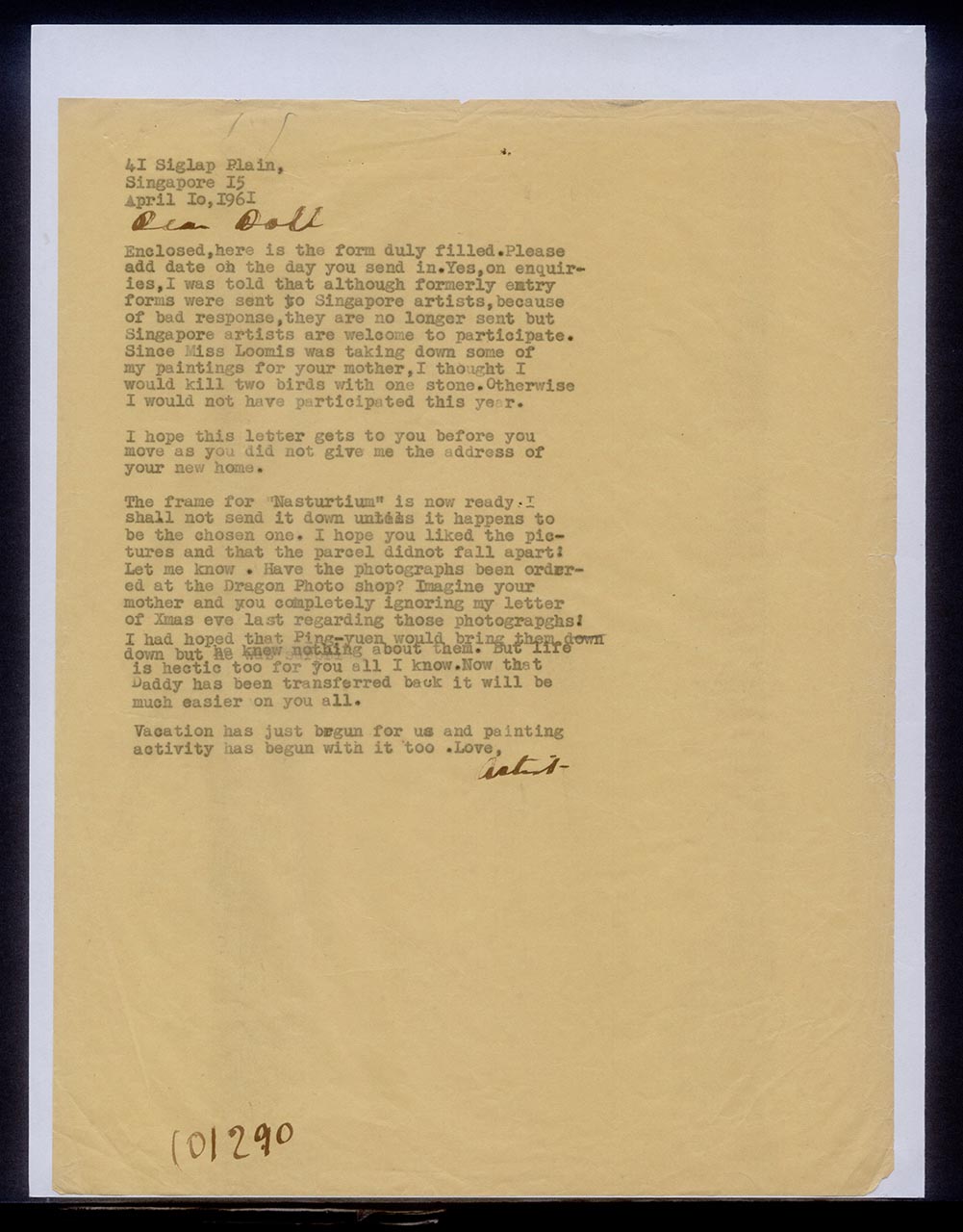 Letter from Georgette Chen to Dorothy Chen, 10 April 1961