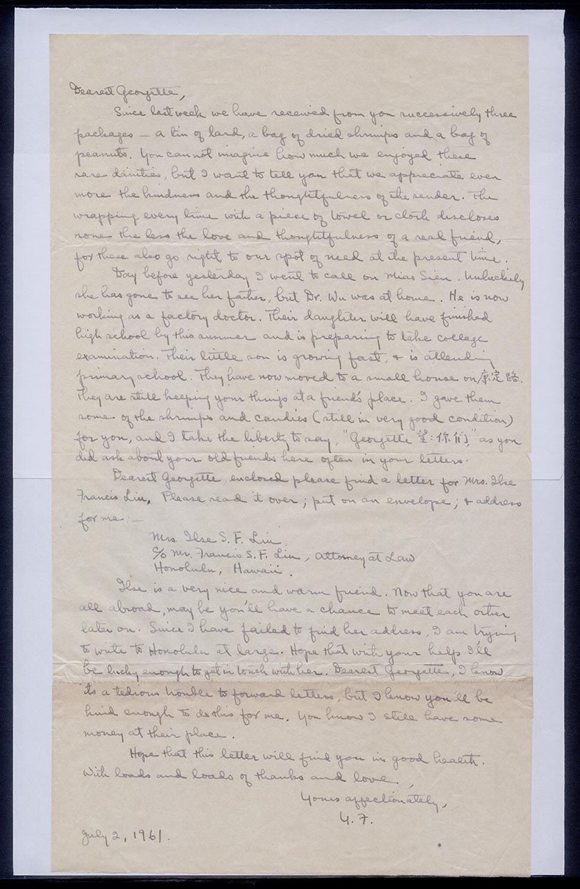 Letter from Chuang Yoeh Foong to Georgette Chen, 2 July 1961