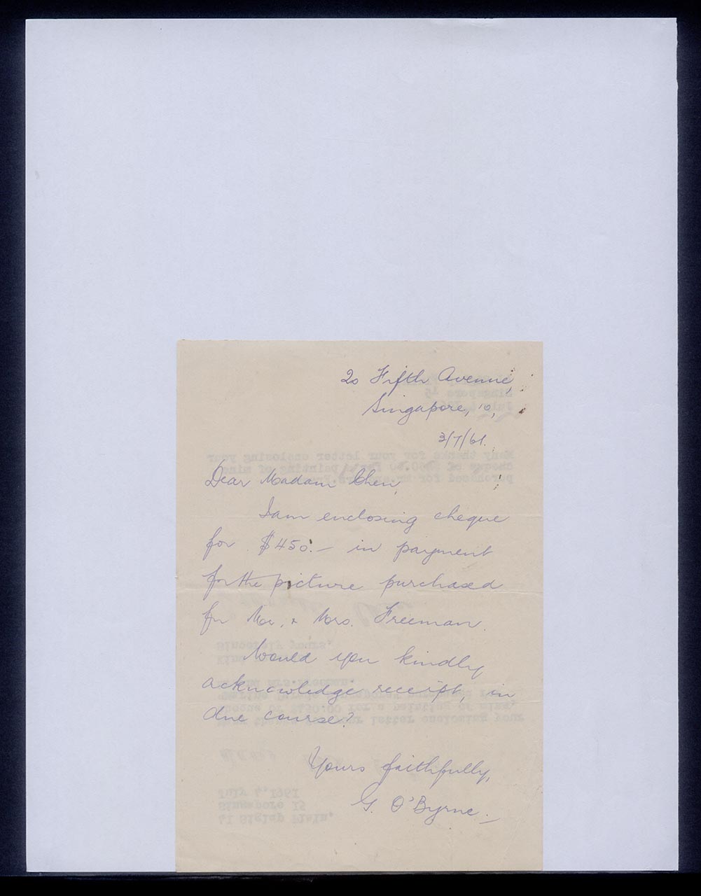 Letter from Georgette Chen to Mr O' Byrne, 4 July 1961 (Page 3 of 3)