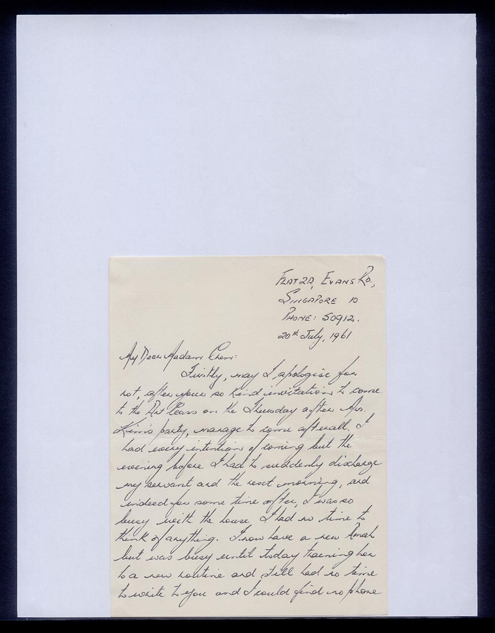 Letter from Bette Keeney to Georgette Chen, 20 July 1961 (Page 1 of 2)