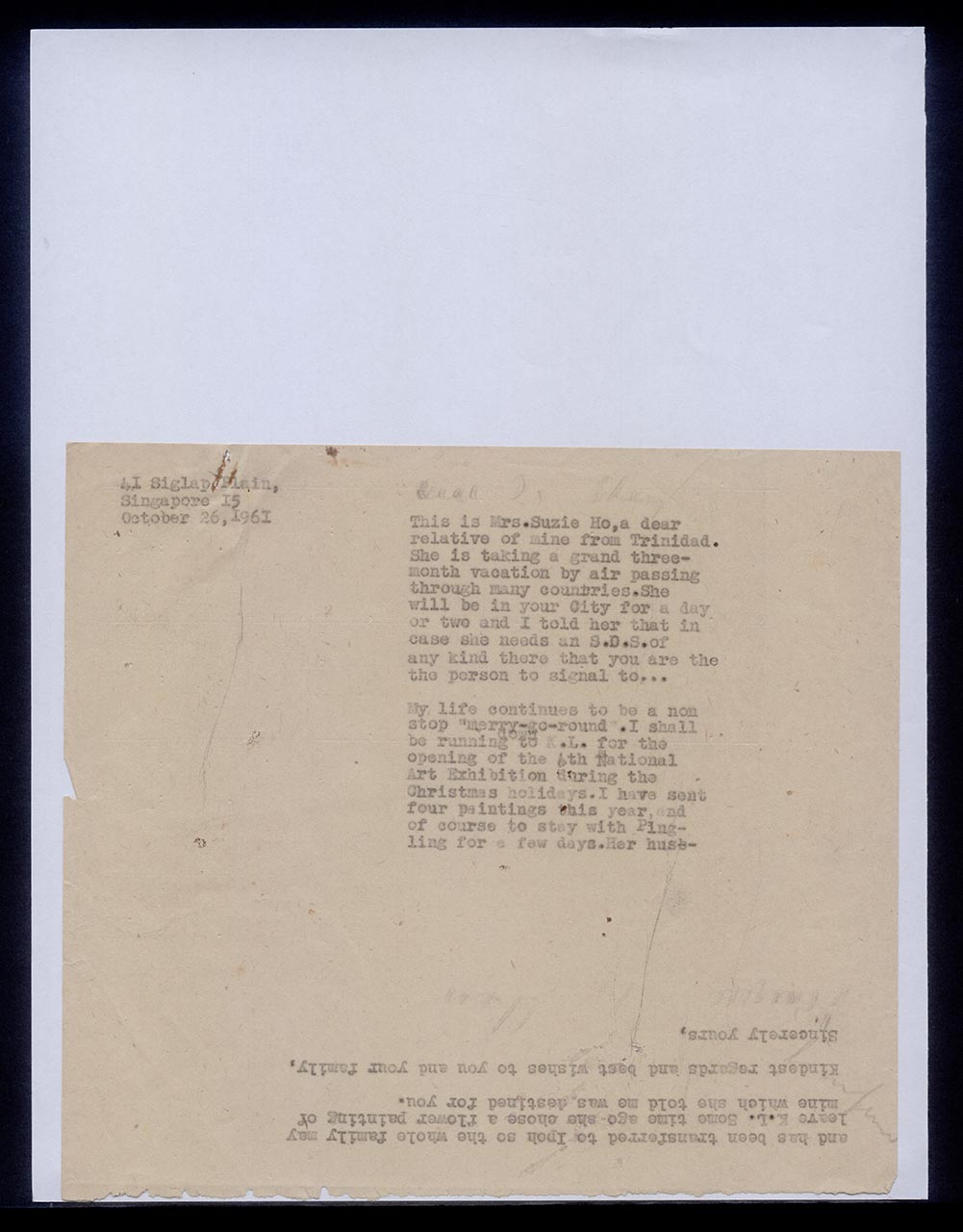 Letter from Georgette Chen to Dr. Shing(?), 26 October 1961