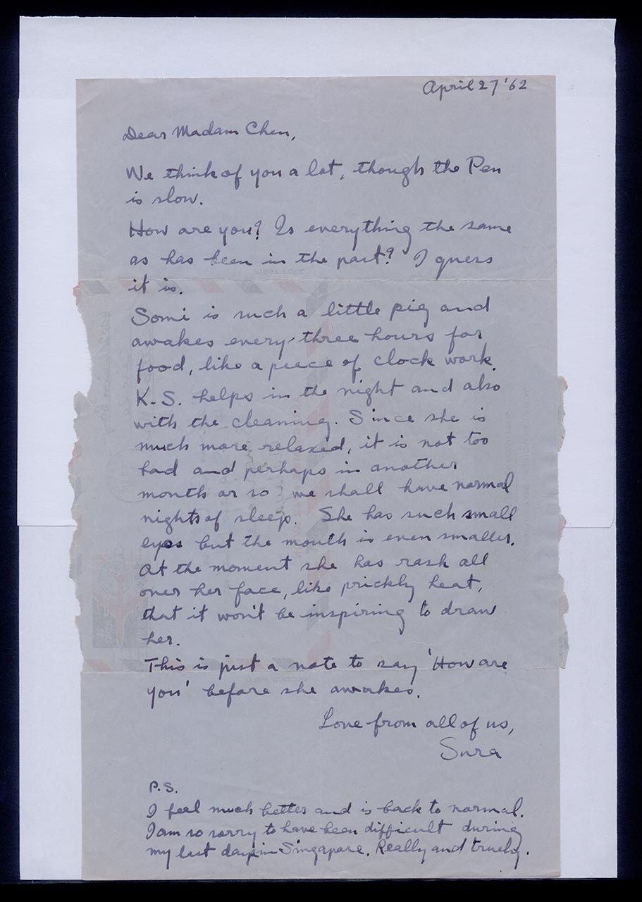 Aerogramme from Kim Sura to Georgette Chen, 27 April 1962 (Page 1 of 2)