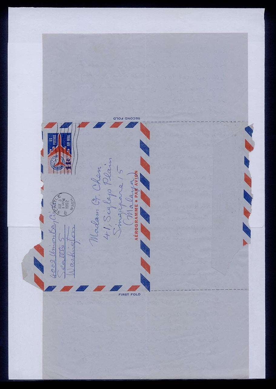 Aerogramme from Kim Sura to Georgette Chen, 3 May 1962 (Page 2 of 2)