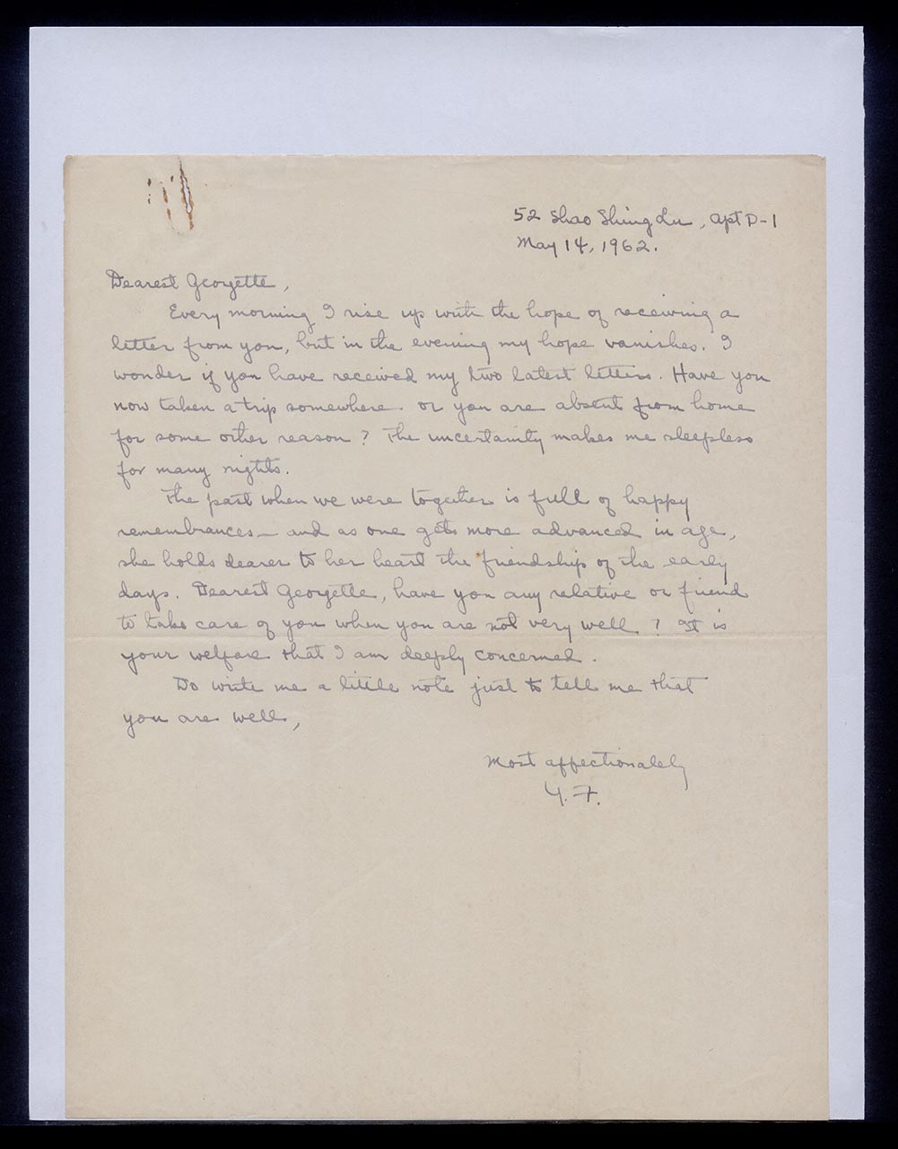 Letter from Chuang Yoeh Foong to Georgette Chen, 14 May 1962