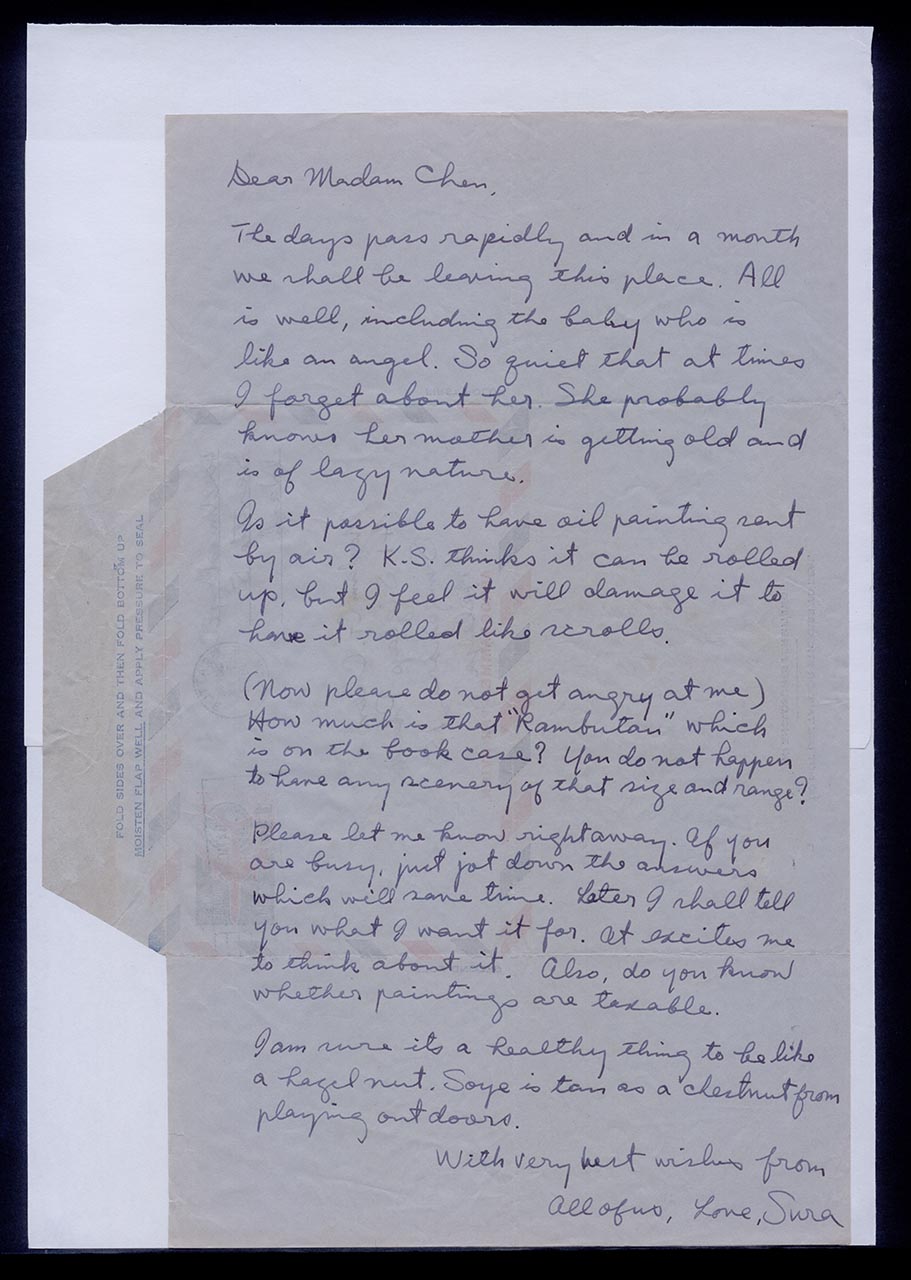 Aerogramme from Kim Sura to Georgette Chen, 28 May 1962 (Page 1 of 2)