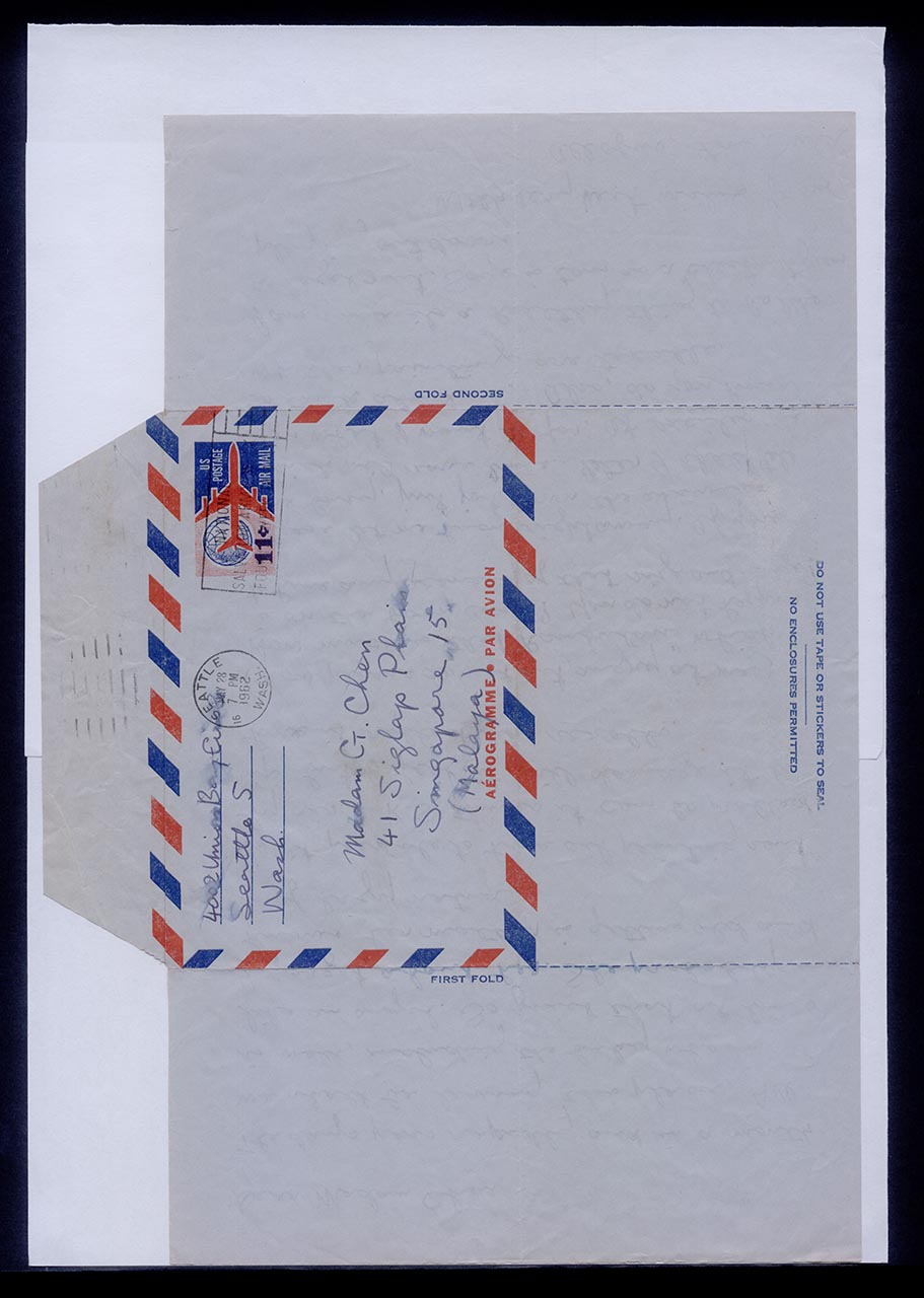 Aerogramme from Kim Sura to Georgette Chen, 28 May 1962 (Page 2 of 2)