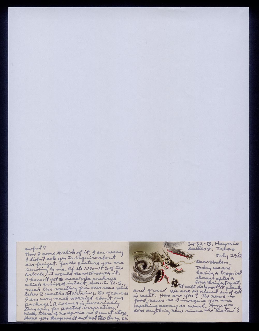 Card from Kim Sura to Georgette Chen, 29 July 1962 (Page 1 of 2)
