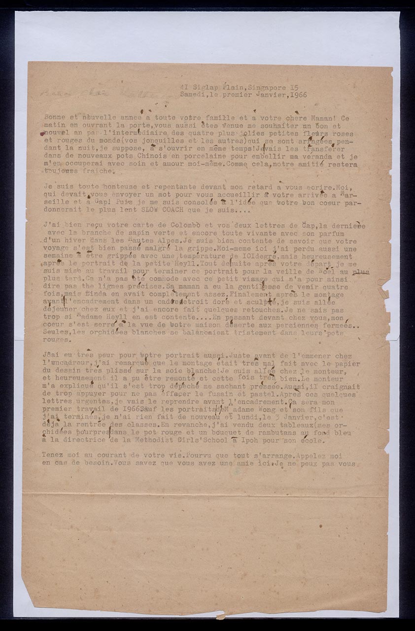 Letter from Georgette Chen to Katherine Schmid, 1 January 1966 (Page 1 of 2)