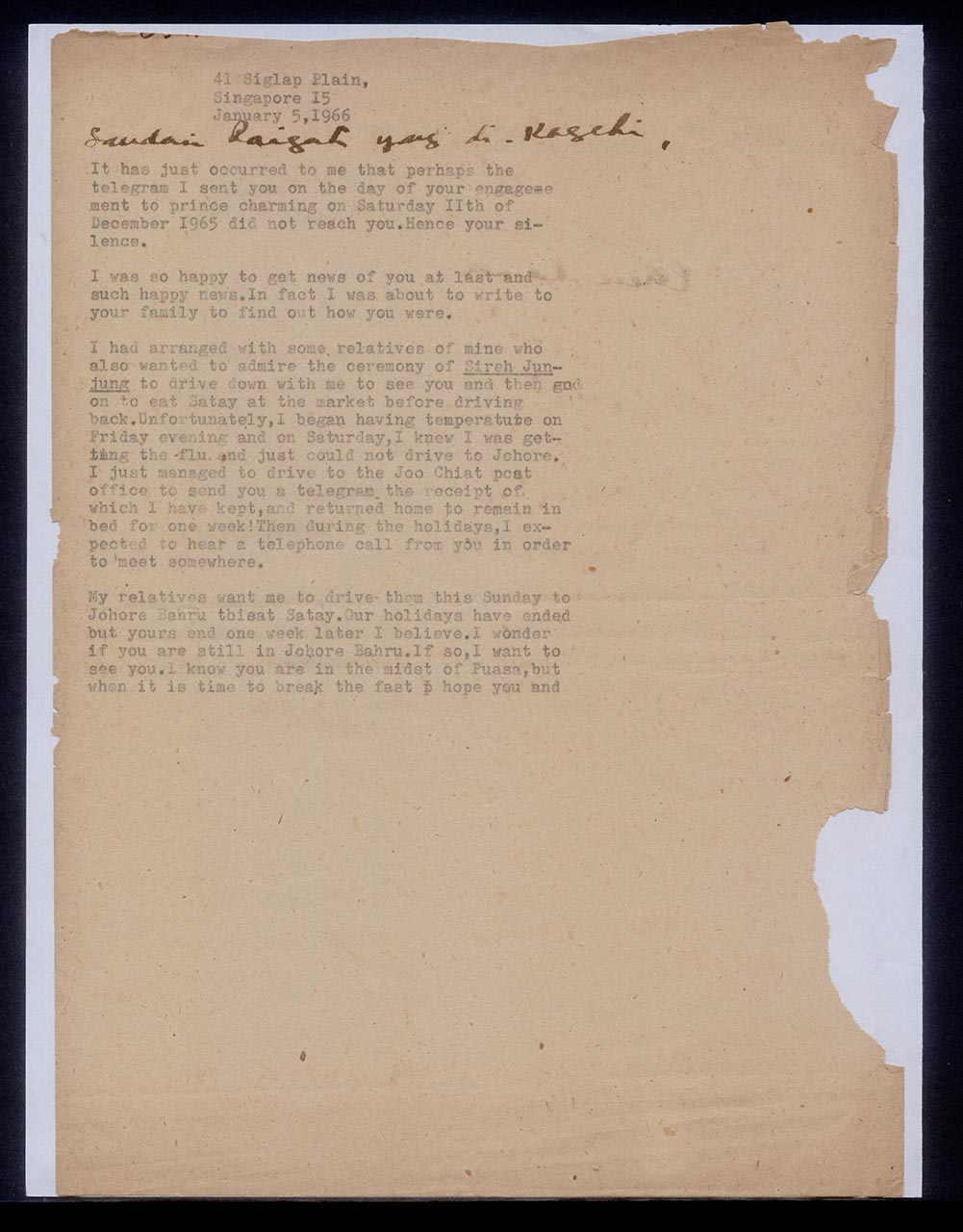 Letter from Georgette Chen to Raigah Ghani, 5 January 1966 (Page 1 of 2)