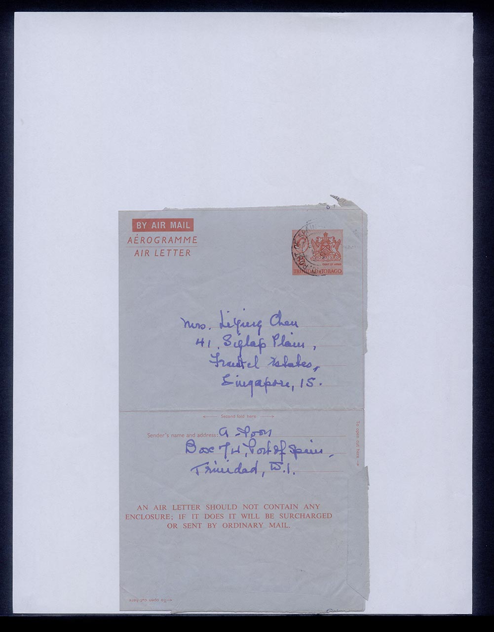 Aerogramme from Inez Achem to Georgette Chen, 11 March 1966 (Page 3 of 3)
