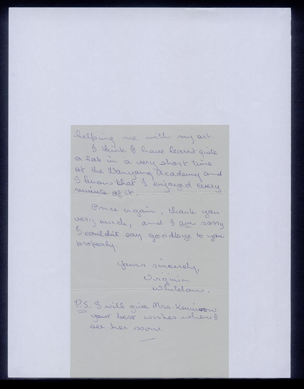 Letter from Virginia Whitelaw to Georgette Chen, 21 April 1966 (Page 2 of 2)