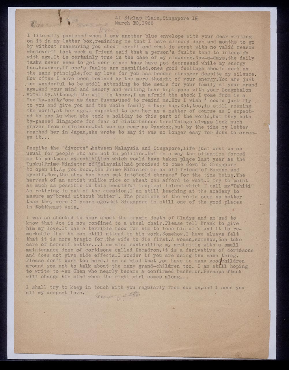 Letter from Georgette Chen to Inez Achem, 30 March 1966