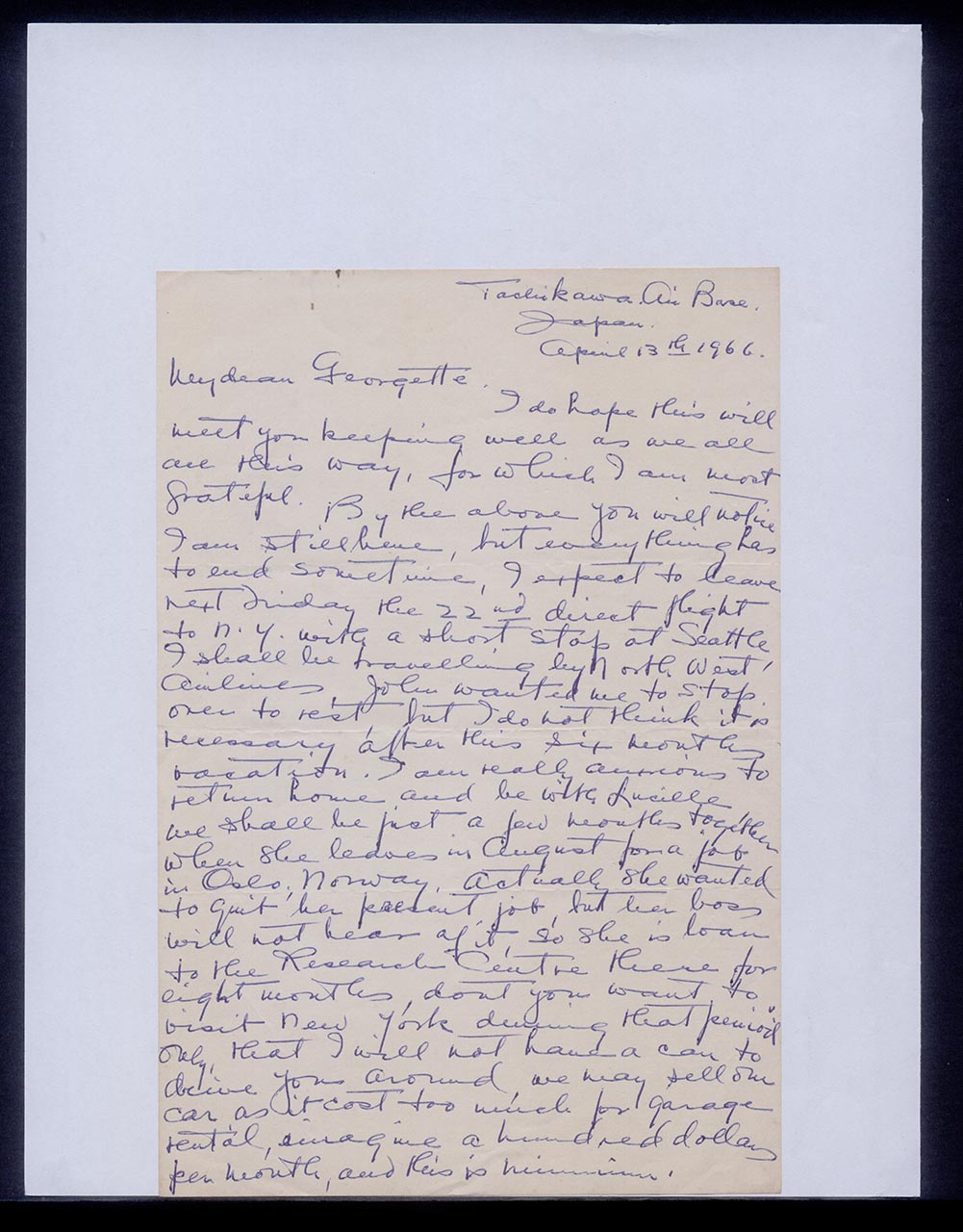 Letter from Dorothy Lee to Georgette Chen, 13 April 1966 (Page 1 of 3)
