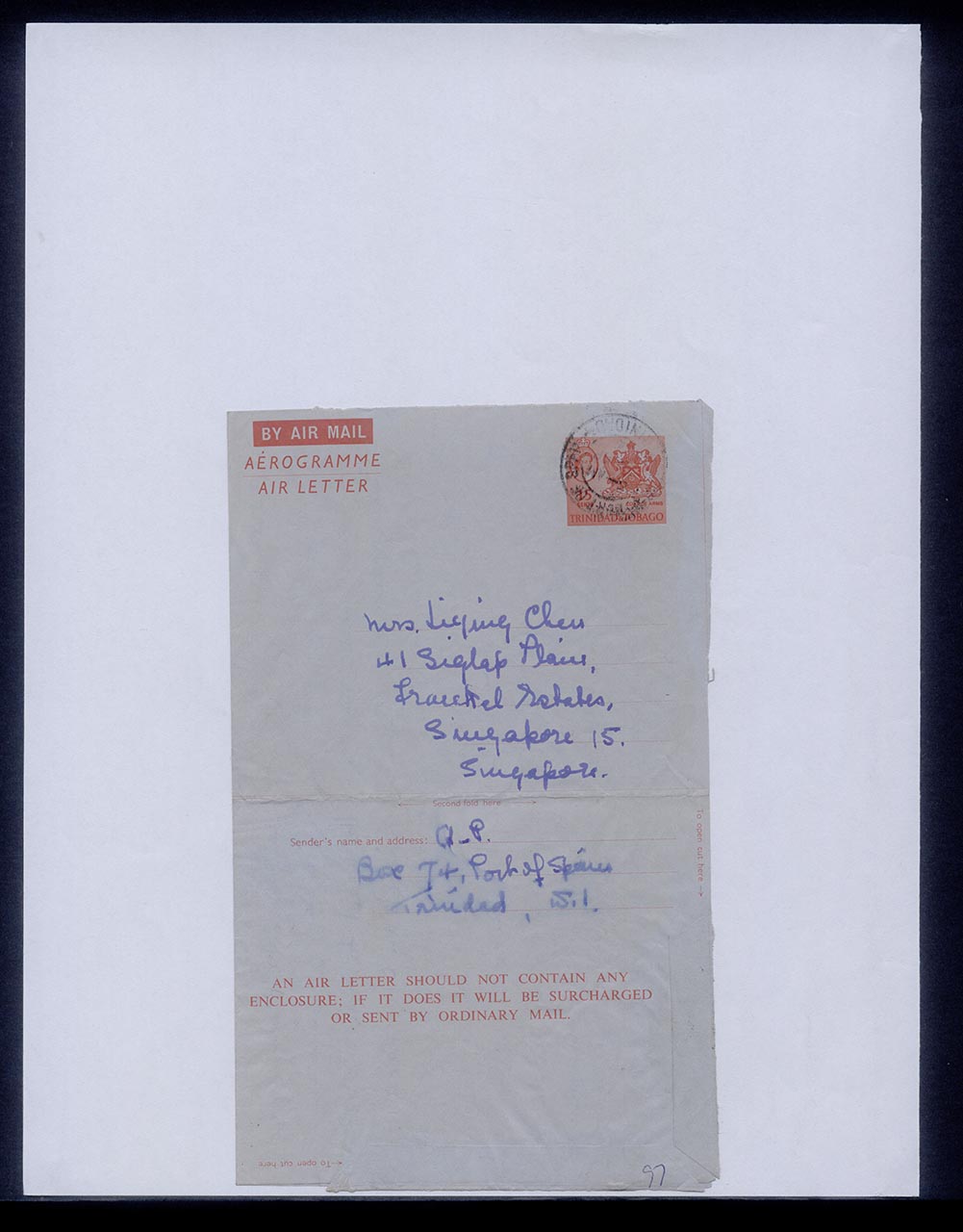 Aerogramme from Inez Achem to Georgette Chen, 14 April 1966 (Page 3 of 3)
