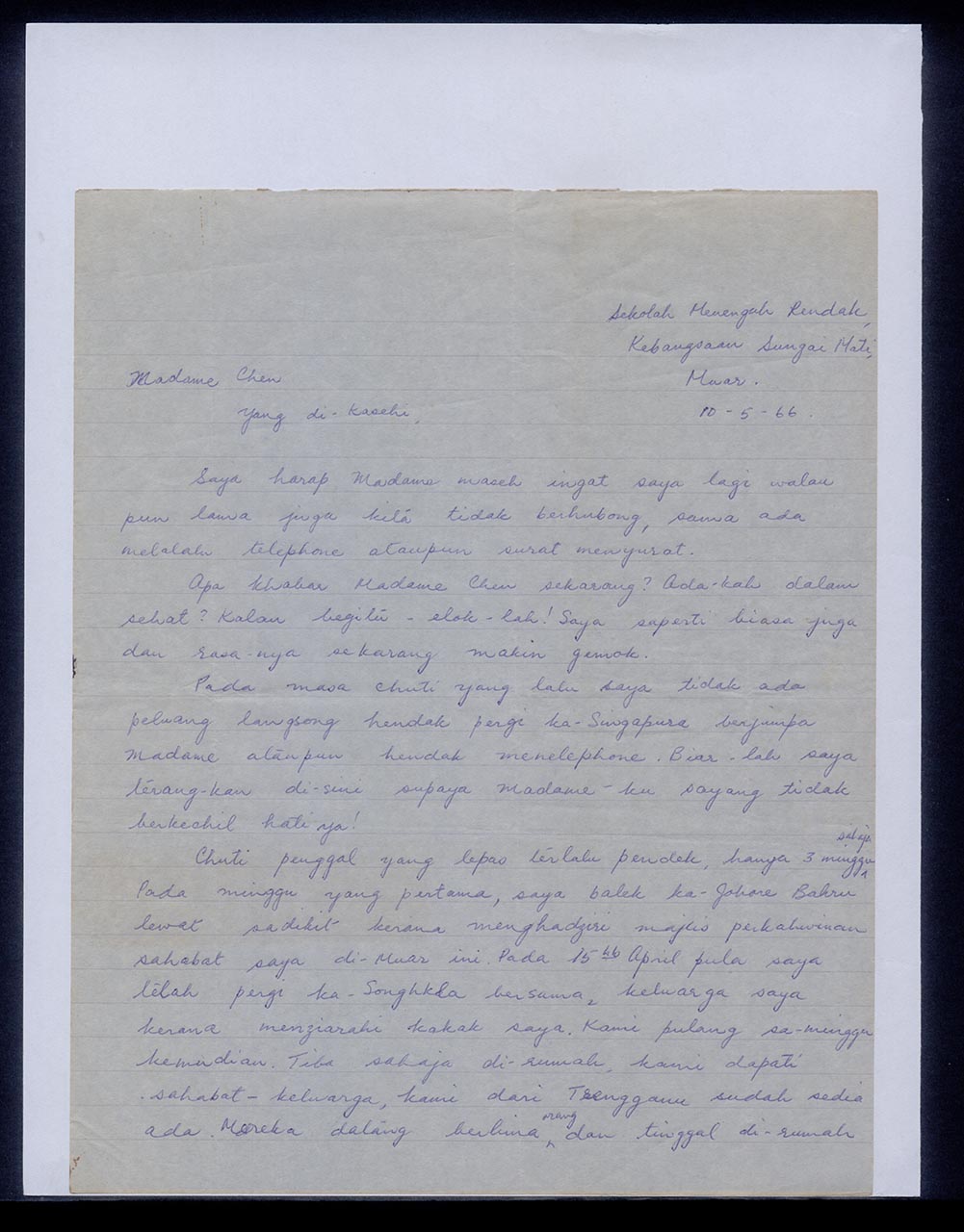 Letter from Raigah Ghani to Georgette Chen, 10 May 1966 (Page 1 of 3)