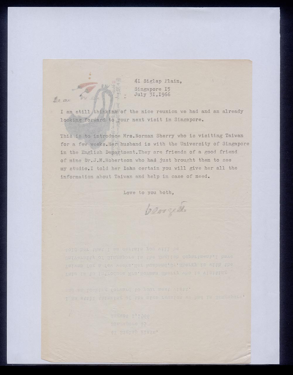 Letter from Georgette Chen to Wei Yi, 31 July 1966 (Page 1 of 2)