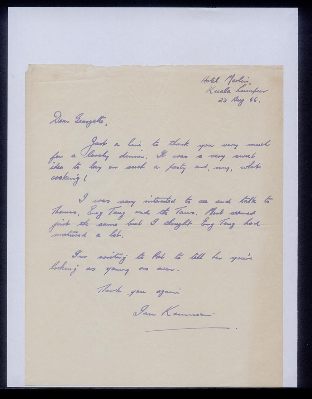 Letter from Ian Kennison to Georgette Chen, 23 August 1966