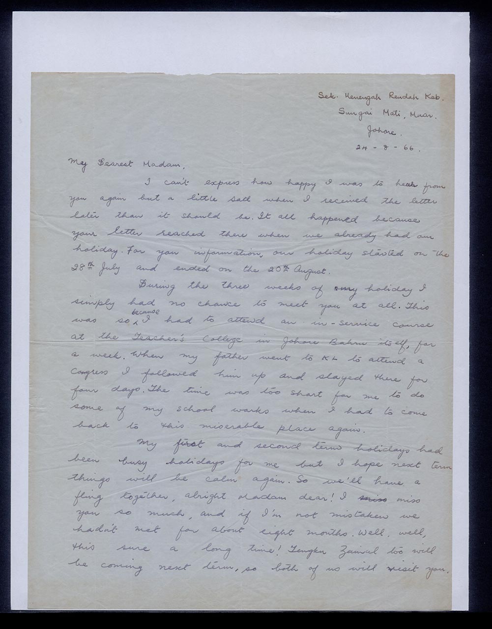 Letter from Raigah Ghani to Georgette Chen, 24 August 1966 (Page 1 of 2)