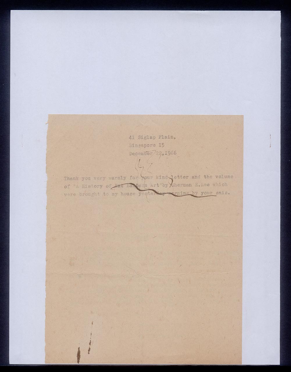 Letter from Georgette Chen to Francis Galbraith, with draft, 22 December 1966 (Page 2 of 2)