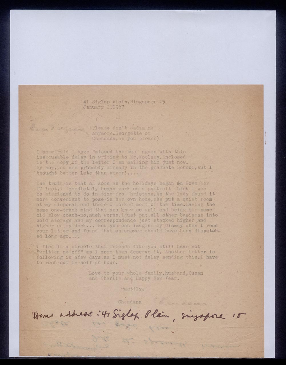 Letter from Georgette Chen to Virginia Dinsmore, 2 January 1967 (Page 1 of 2)