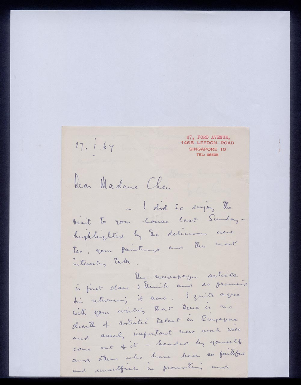 Letter to Georgette Chen, 17 January 1967 (Page 1 of 2)