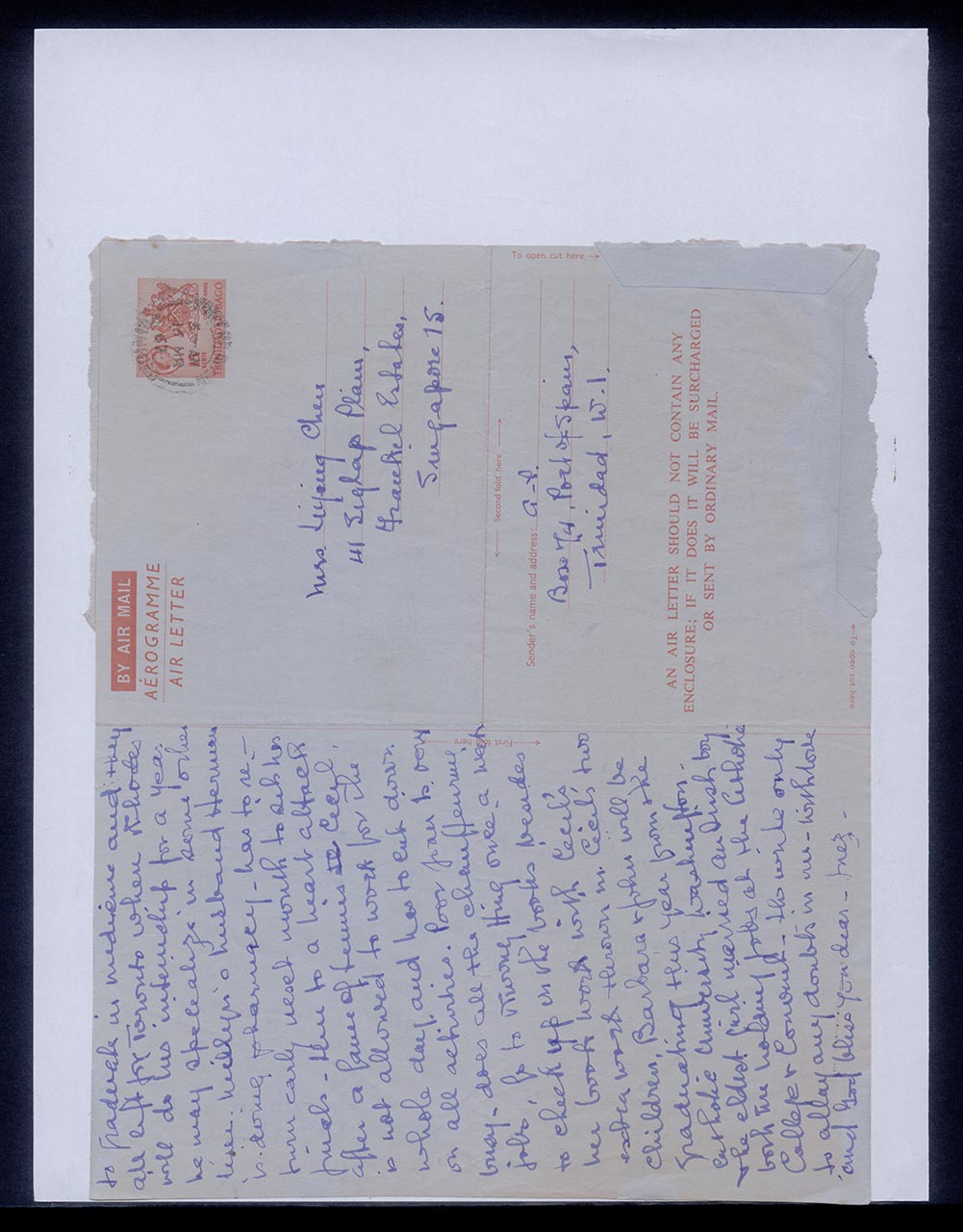 Aerogramme from Inez Achem to Georgette Chen, 13 March 1967 (Page 1 of 2)