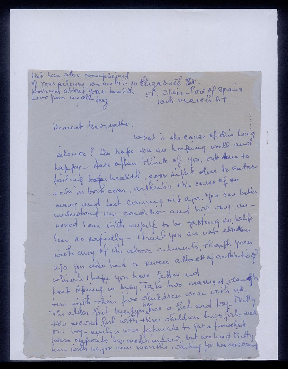 Aerogramme from Inez Achem to Georgette Chen, 13 March 1967 (Page 2 of 2)