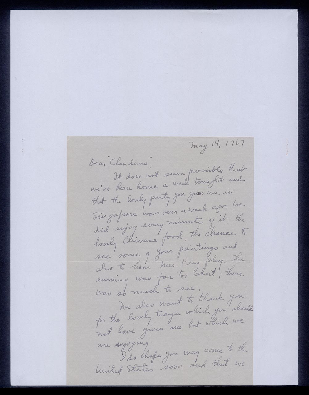 Letter from Dorothy Munro to Georgette Chen, 14 May 1967 (Page 1 of 3)