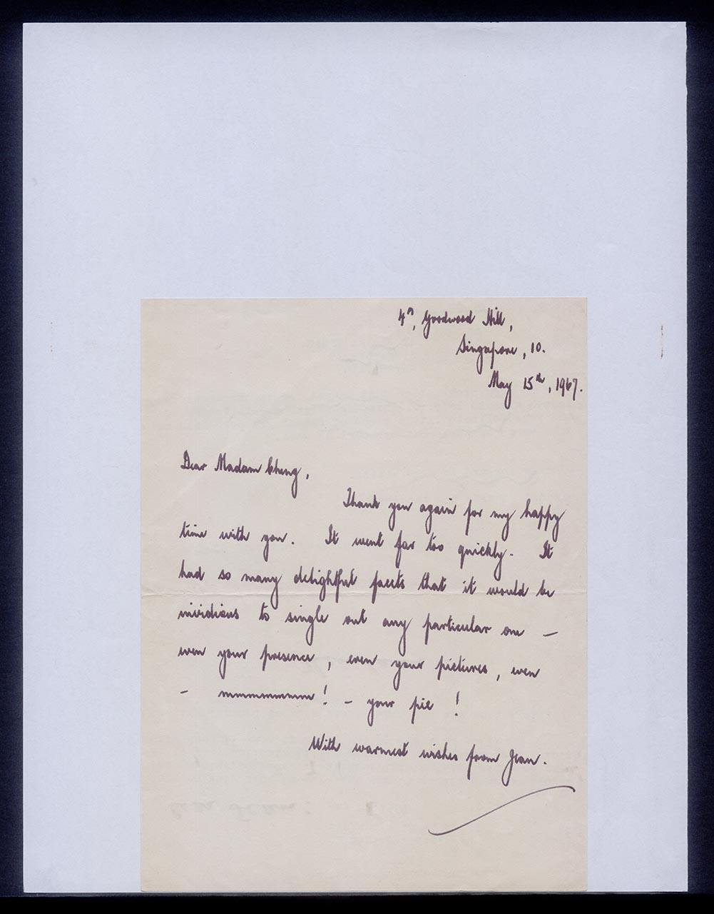 Letter from Jean to Georgette Chen, 15 May 1967