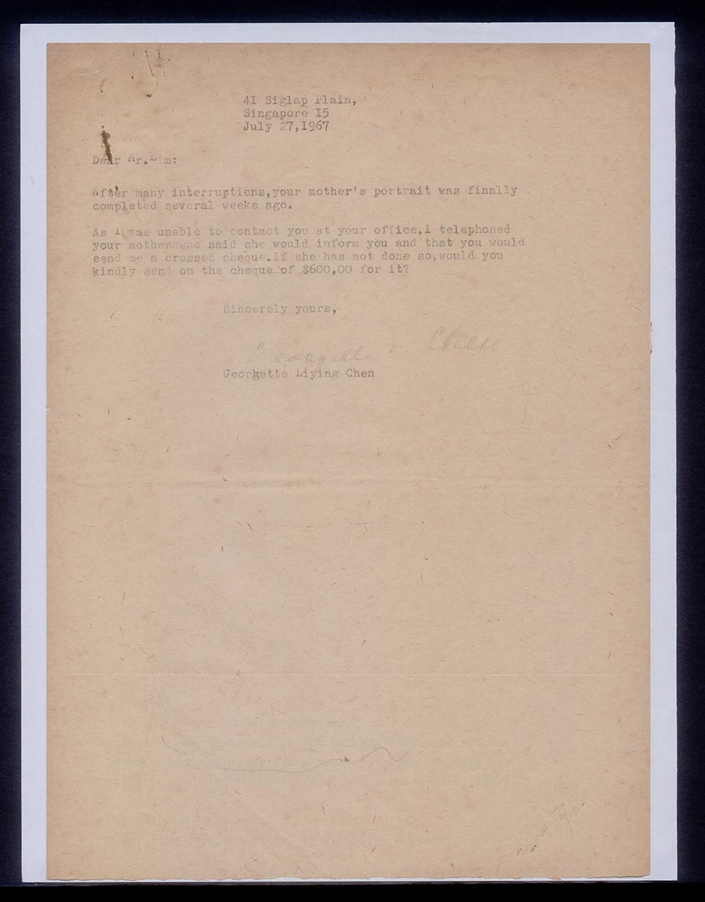 Letter from Georgette Chen to Mr Lim, 27 July 1967