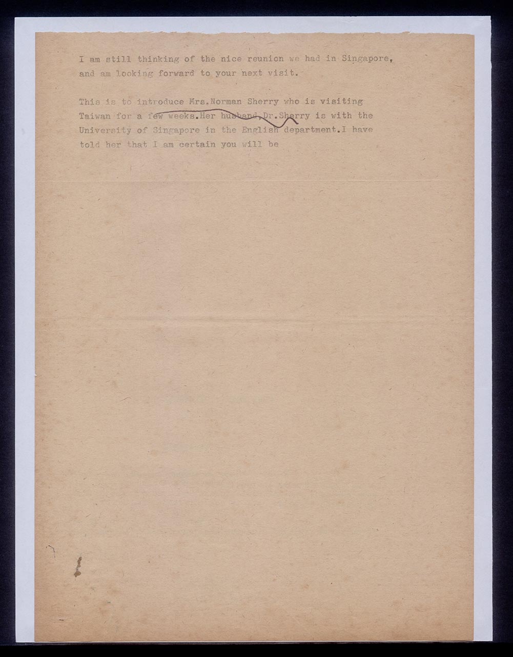 Draft of letter from Georgette Chen to Wei Yi, 31 July 1966