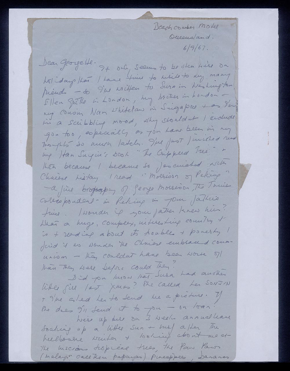 Aerogramme from Patricia Northmore Kennison to Georgette Chen, 6 September 1967 (Page 2 of 2)