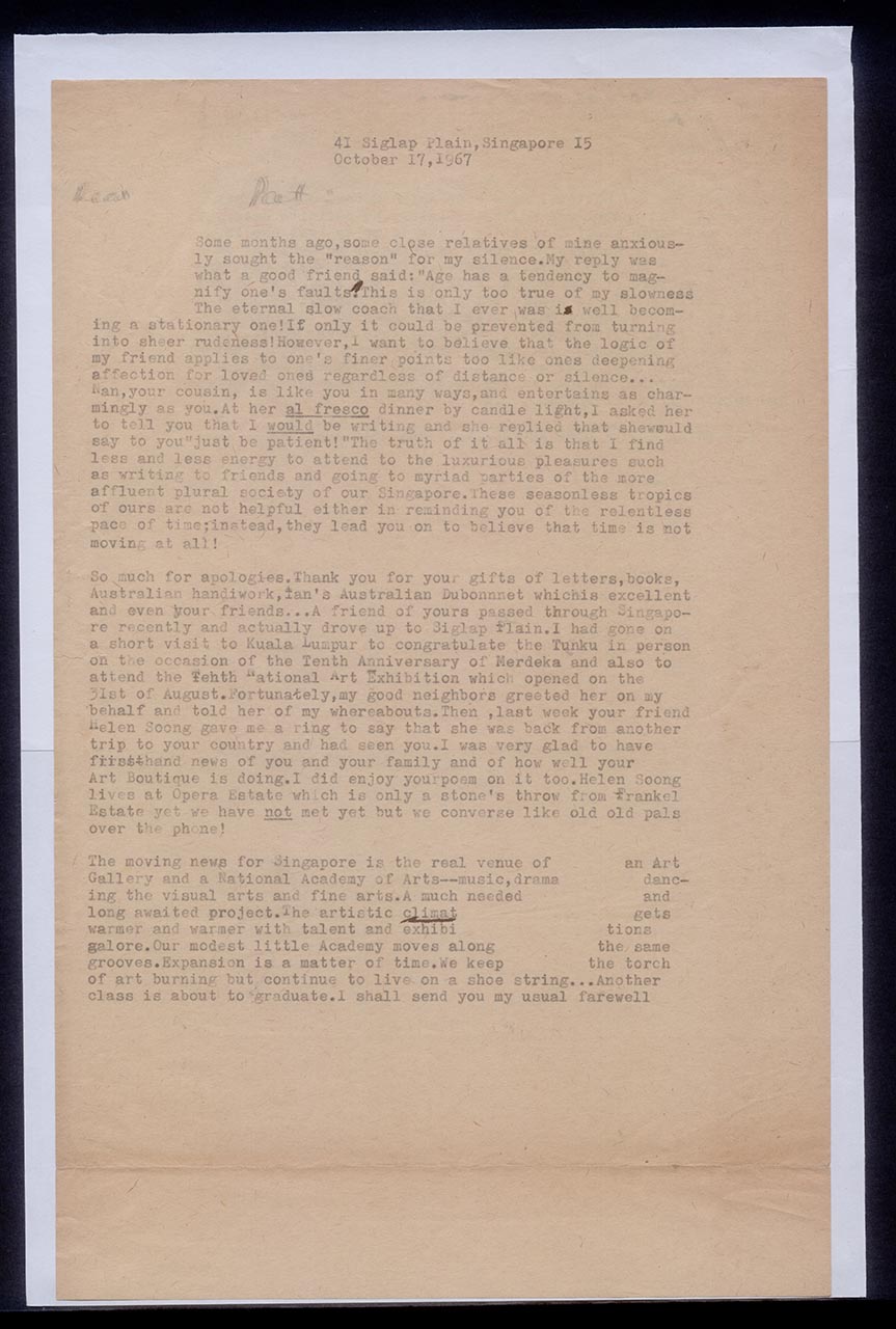 Letter from Georgette Chen to Patricia Northmore Kennison, 17 October 1967 (Page 1 of 2)