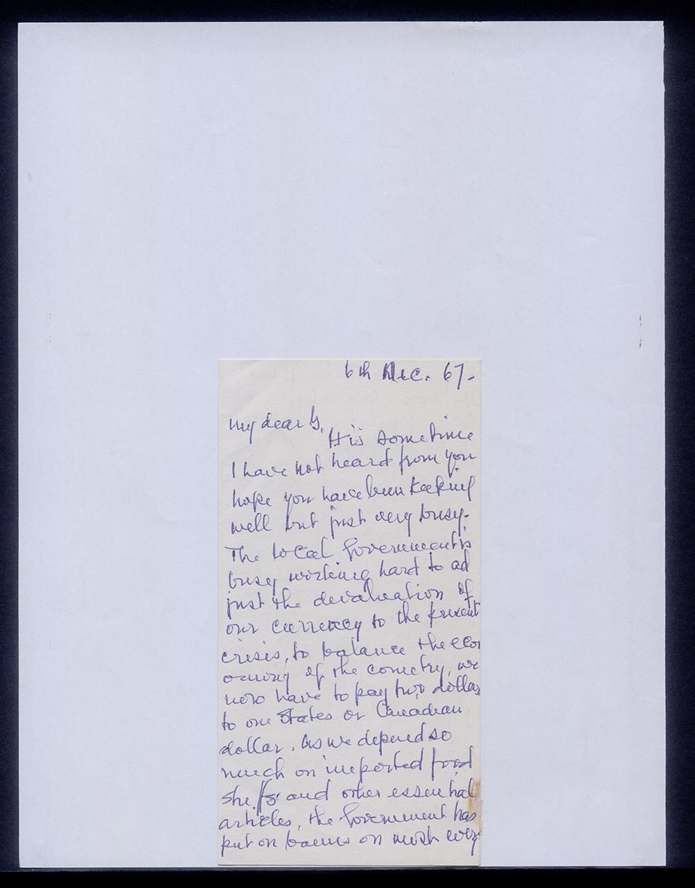 Card from Inez Achem to Georgette Chen, 6 December 1967 (Page 5 of 6)